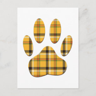Tartan Dog Paw Print Postkarte