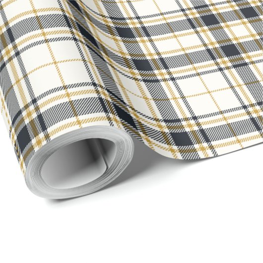 Tartan - Elfenbein-Senf-Gold und -Grafit Geschenkpapier (Rolleneckpunkt)