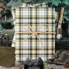 Tartan - Elfenbein-Senf-Gold und -Grafit Geschenkpapier Set