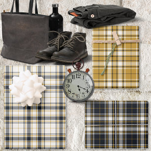 Tartan - Elfenbein Senf Gold und Grafit Unterschie Geschenkpapier Set