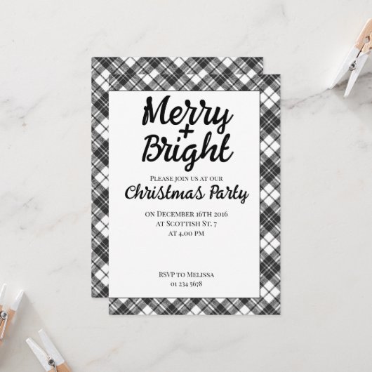 Tartan Feiertage Weihnachts-Party Merry Bright Einladung (Vorderseite/Rückseite Beispiel)