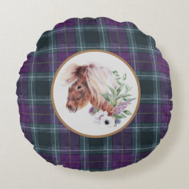 Tartan Floral Horse Scottish Themed Rundes Kissen