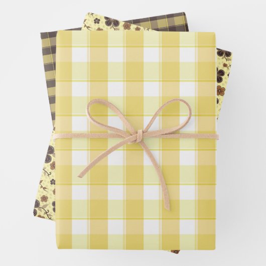 Tartan flower yellow brown set wrapping paper geschenkpapier set (Beispiel)