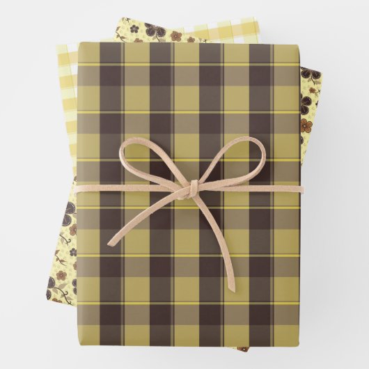 Tartan flower yellow brown set wrapping paper geschenkpapier set (Beispiel)