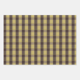Tartan flower yellow brown set wrapping paper geschenkpapier set