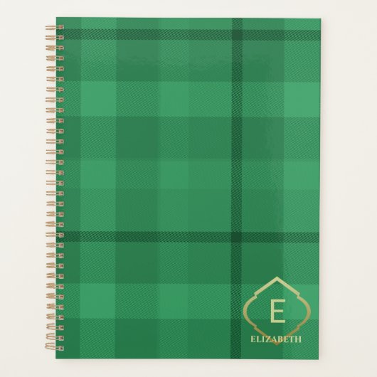 Tartan Forest Green Monogram Gold Planer (Vorderseite)