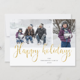Tartan Foto Card Gold Script Happy Holidays Feiertagskarte