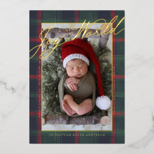 Tartan Freudige Weihnachtsbotschaft zur Geburt Folieneinladung