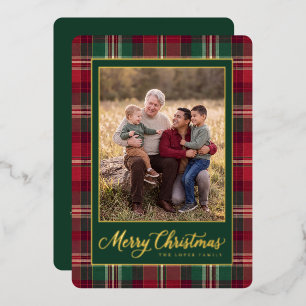 Tartan Frohe Weihnachten Familienfoto Folien Feiertagskarte