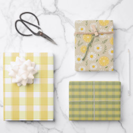 Tartan Gänseblümchen Zitronengelb grüne Set-Gesche Geschenkpapier Set