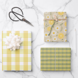 Tartan Gänseblümchen Zitronengelb grüne Set-Gesche Geschenkpapier Set