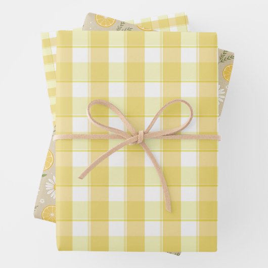 Tartan Gänseblümchen Zitronengelb Set Geschenkpapi Geschenkpapier Set (Beispiel)