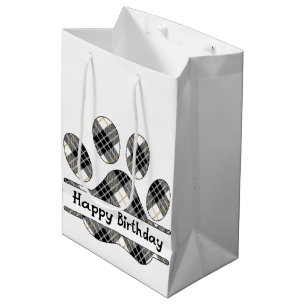 Tartan Geburtstag Karierte Paw Print auf Weiß Mittlere Geschenktüte