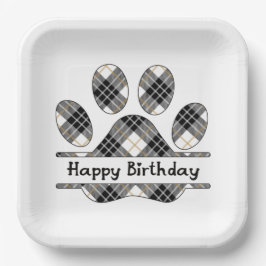 Tartan Geburtstag Karierte Paw Print auf Weiß Pappteller