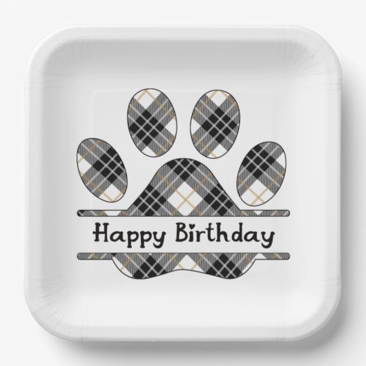 Tartan Geburtstag Karierte Paw Print auf Weiß Pappteller (Vorderseite)