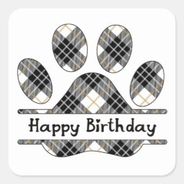 Tartan Geburtstag Karierte Paw Print auf Weiß Quadratischer Aufkleber
