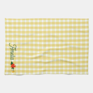 Tartan gelbes einfaches Wildblumenmuster Name Geschirrtuch