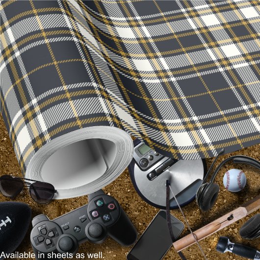 Tartan - Graphit Ivory and Mustard Gold Geschenkpapier