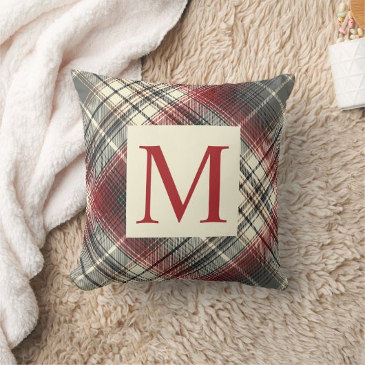Tartan Gray Red Monogram initial Kissen (Decke)