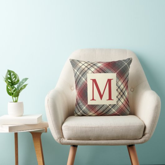 Tartan Gray Red Monogram initial Kissen (Stuhl )