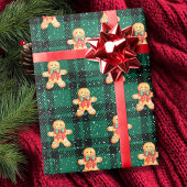 Tartan Green Black Gingerbrot Schneefall Weihnacht Geschenkpapier