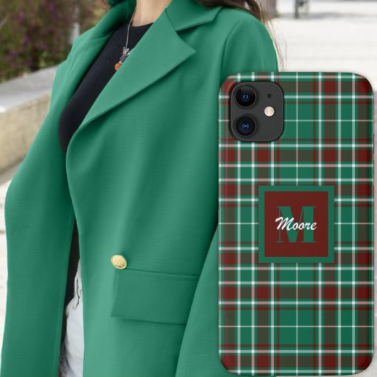 Tartan - Green Russet Red and Off White Phone Case