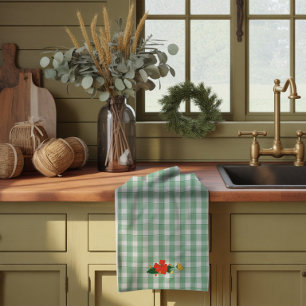 Tartan grün einfaches Wildblumenmuster Geschirrtuch