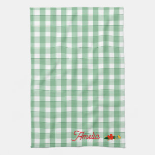Tartan grün einfaches Wildblumenmuster Name Geschirrtuch