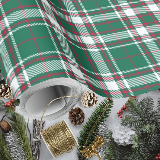 Tartan - Grün, Weiß und Rot Geschenkpapier