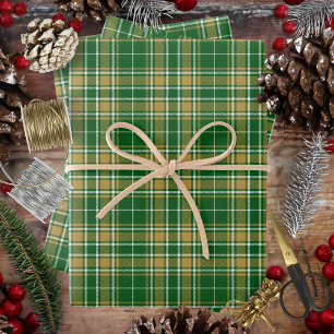Tartan - grünes Karamelll, goldweiß Geschenkpapier Set