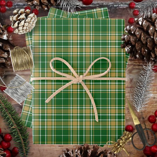 Tartan - grünes Karamelll, goldweiß Geschenkpapier Set