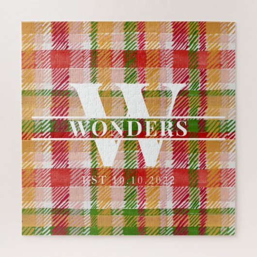 Tartan Hart Plaid Maßgeschneiderte Monogramm Puzzle (Vertikal)