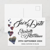 Tartan Hearts Save the Date Postkarte (Vorne/Hinten)