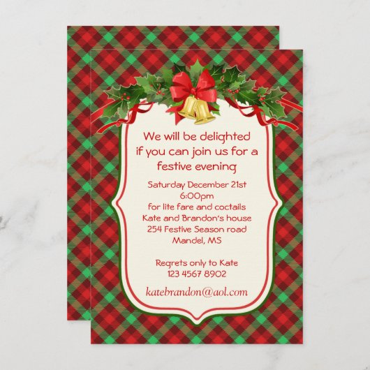 Tartan-Heilige Glocken Weihnachtsfeier Party Einla Einladung (Vorne/Hinten)
