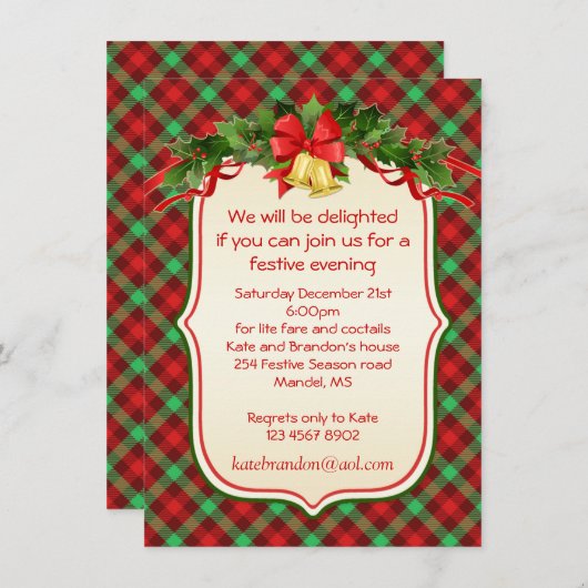 Tartan-Heilige Glocken Weihnachtsfeier Party Einla Einladung (Vorne/Hinten)