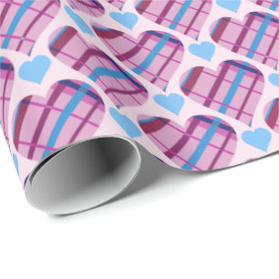 Tartan-Herz-Muster-rosa und blauer Valentinsgruß Geschenkpapier