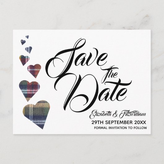 Tartan Herz Save the Date Postkarte (Vorderseite)