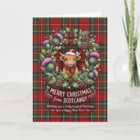 Tartan Highland Cow Weihnachtskarte