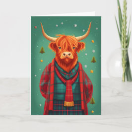 Tartan Highland Cow Xmas Card Karte