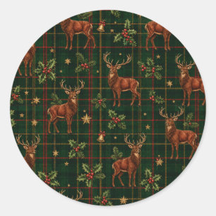 Tartan-Hirsch-Weihnachtsaufkleber Runder Aufkleber
