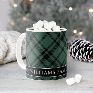 Tartan Hunter Green Kariert Custom Family Monogram Kaffeetasse