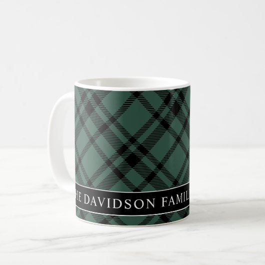 Tartan Hunter Green Kariert Custom Family Monogram Kaffeetasse (Vorderseite Links)