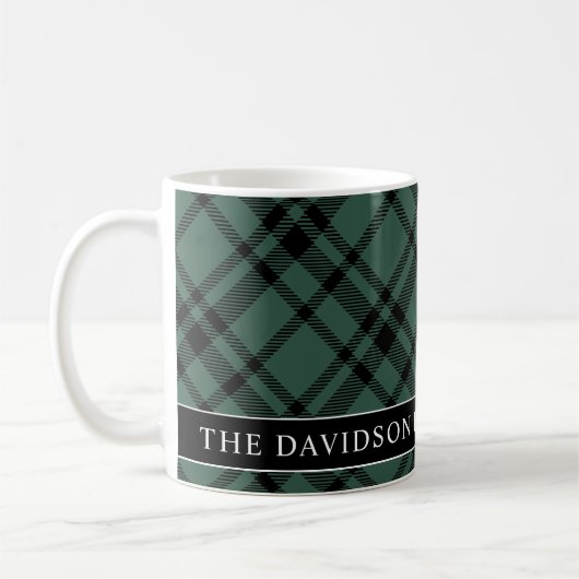 Tartan Hunter Green Kariert Custom Family Monogram Kaffeetasse (Links)