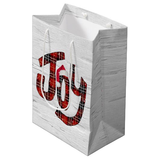 Tartan Joy on White Birch Medium Gift Bag Mittlere Geschenktüte (Vorderseite Schrägansicht)