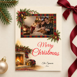 Tartan-Kamin-Weihnachts-Paarporträt Feiertagskarte