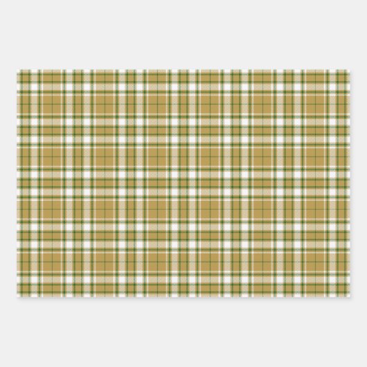 Tartan - Karamel Gold-Weiß-Grün Geschenkpapier Set (Vorderseite)