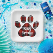 Tartan Kariert Birthday Pawprints Pappteller (Party)