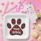 Tartan Kariert Birthday Pawprints Pappteller (Party)