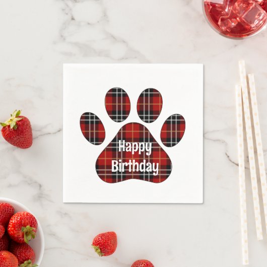 Tartan Kariert Birthday Pawprints Serviette (Beispiel)