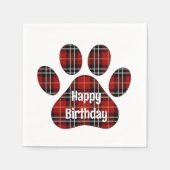 Tartan Kariert Birthday Pawprints Serviette (Vorderseite)